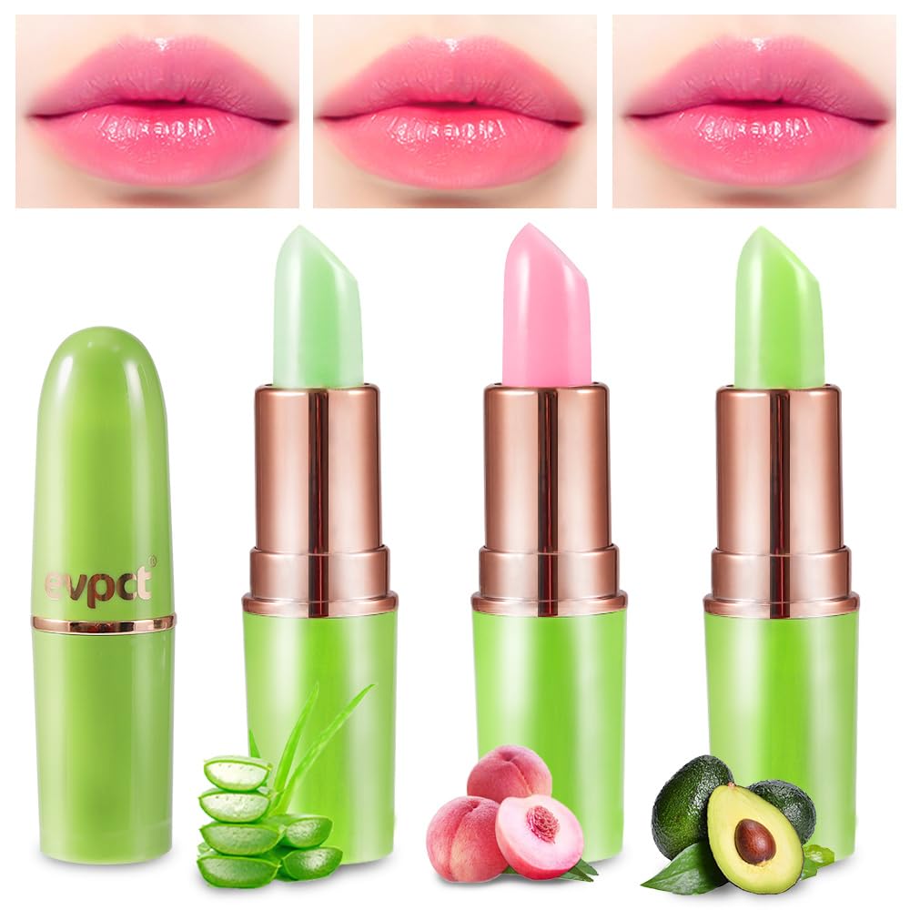 BINGBRUSH Aloe vera Color Changing Lipstick,Moisturizer Long Lasting Lip Care Magic Lip Gloss,Makeup Lipstick Set (3Pcs Aloe vera+ Peach+ Avocado Green, 3 Count (Pack of 1))