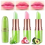 BINGBRUSH Aloe vera Color Changing Lipstick,Moisturizer Long Lasting Lip Care Magic Lip Gloss,Makeup Lipstick Set (3Pcs Aloe vera+ Peach+ Avocado Green, 3 Count (Pack of 1))