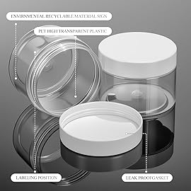 SATINIOR 12 Pack Plastic Container Jars with Lids Round Clear Travel Cosmetic Container Jars for Toiletries, Lotion, Cream, Ointments, Makeup, Rhinestone, Samples, Kitchen Storage(2 oz,White)