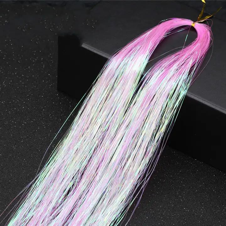 40 Inches Hair Tinsel | Glitter Hair Extensions | Highlight Hair Extensions For Women And Girls 100 Strands (White Pink)