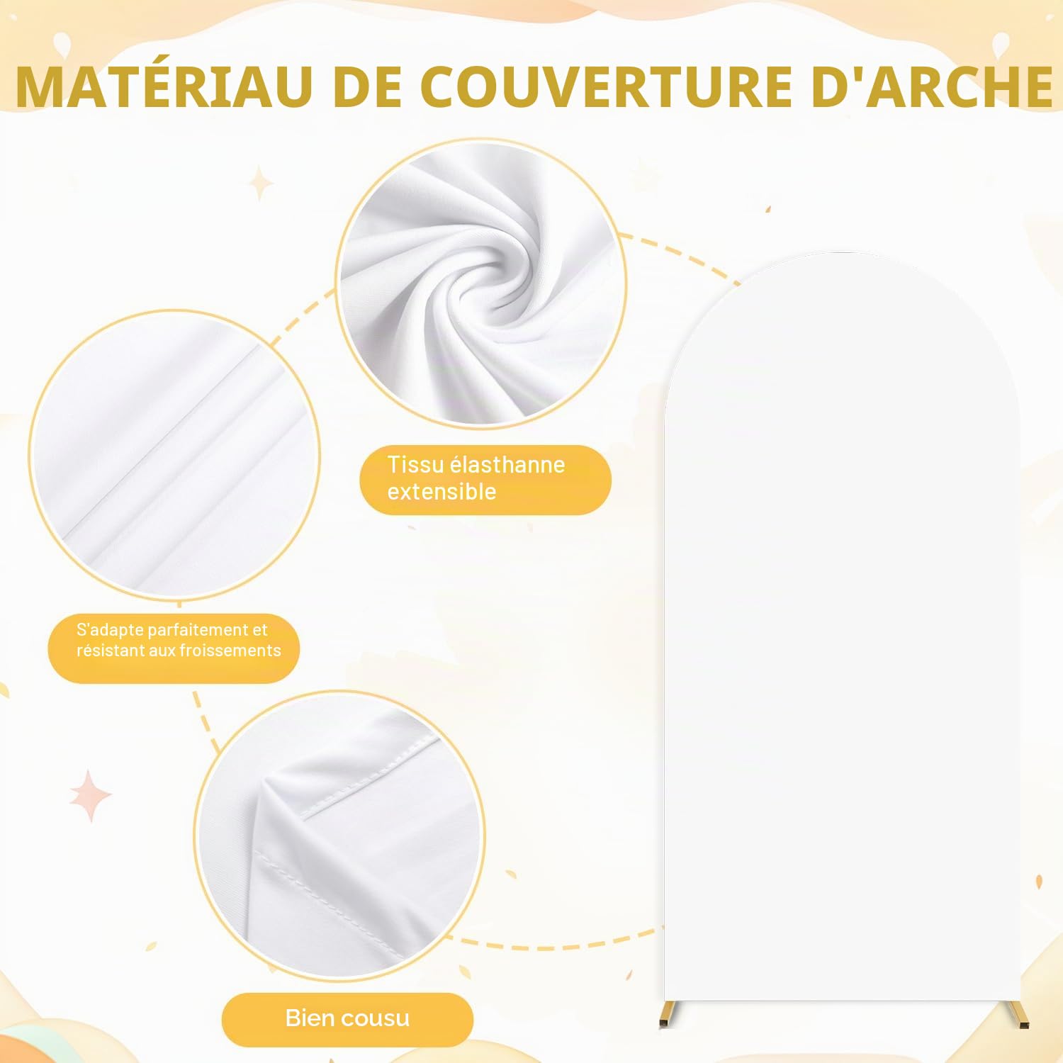 FUHSY Arche de fond, en forme d'arc, blanc, avec kit de couverture, 2,2 m, double face, pour décoration de mariage, fête