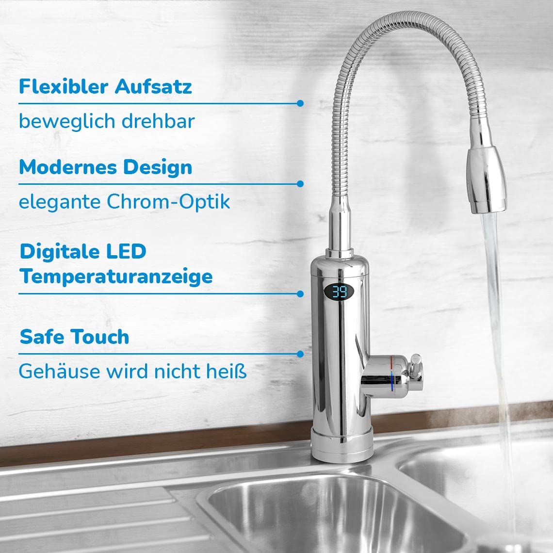 Aquadon Smart Heater Flex Head | Tap with Built-in Instant Water Heater |  Flexible Nozzle | Digital LED Temperature Display | Tap | Boiler | The  Original of the TV : Amazon.com.be:
