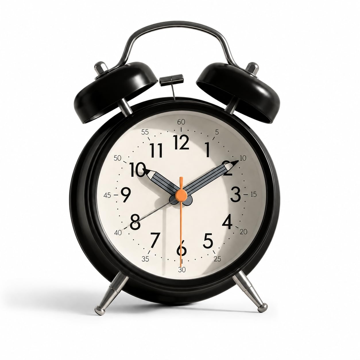 Linlinwill Loud Alarm Clock for Heavy Sleepers, Silent Metal Alarm Clock Non Ticking, 4" Twin Bell Alarm Clock with Night Light, Battery Operated Analogue Alarm Clock for Bedroom (Black)