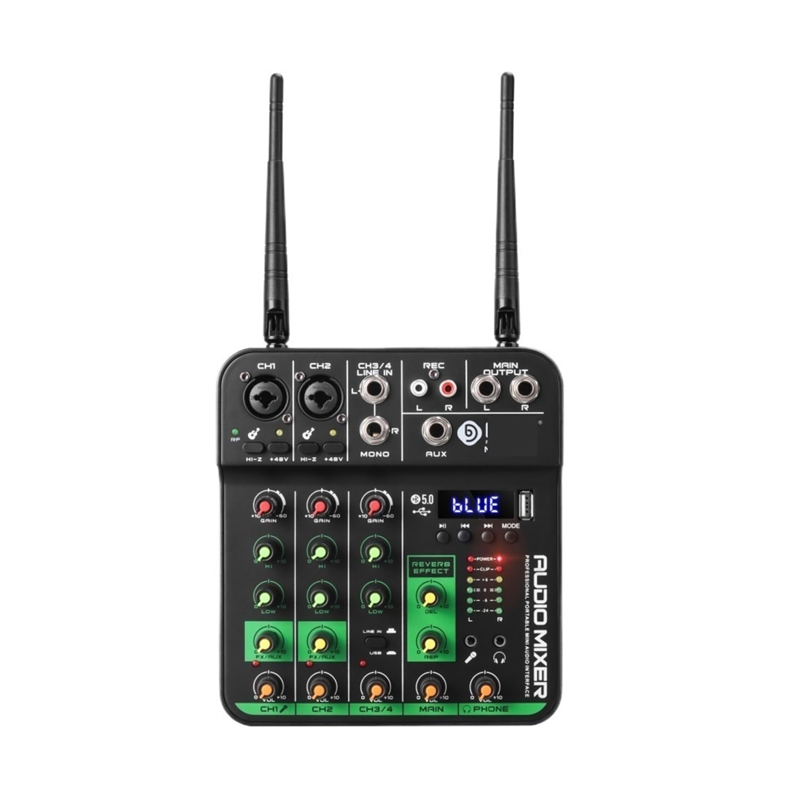 DJ-Mixer, Neu DJ Konsole UHF Mixer Mit Soundkarte Drahtlose Mikrofon 5V Bluetooth 5,0 for Live-Streaming Leistung