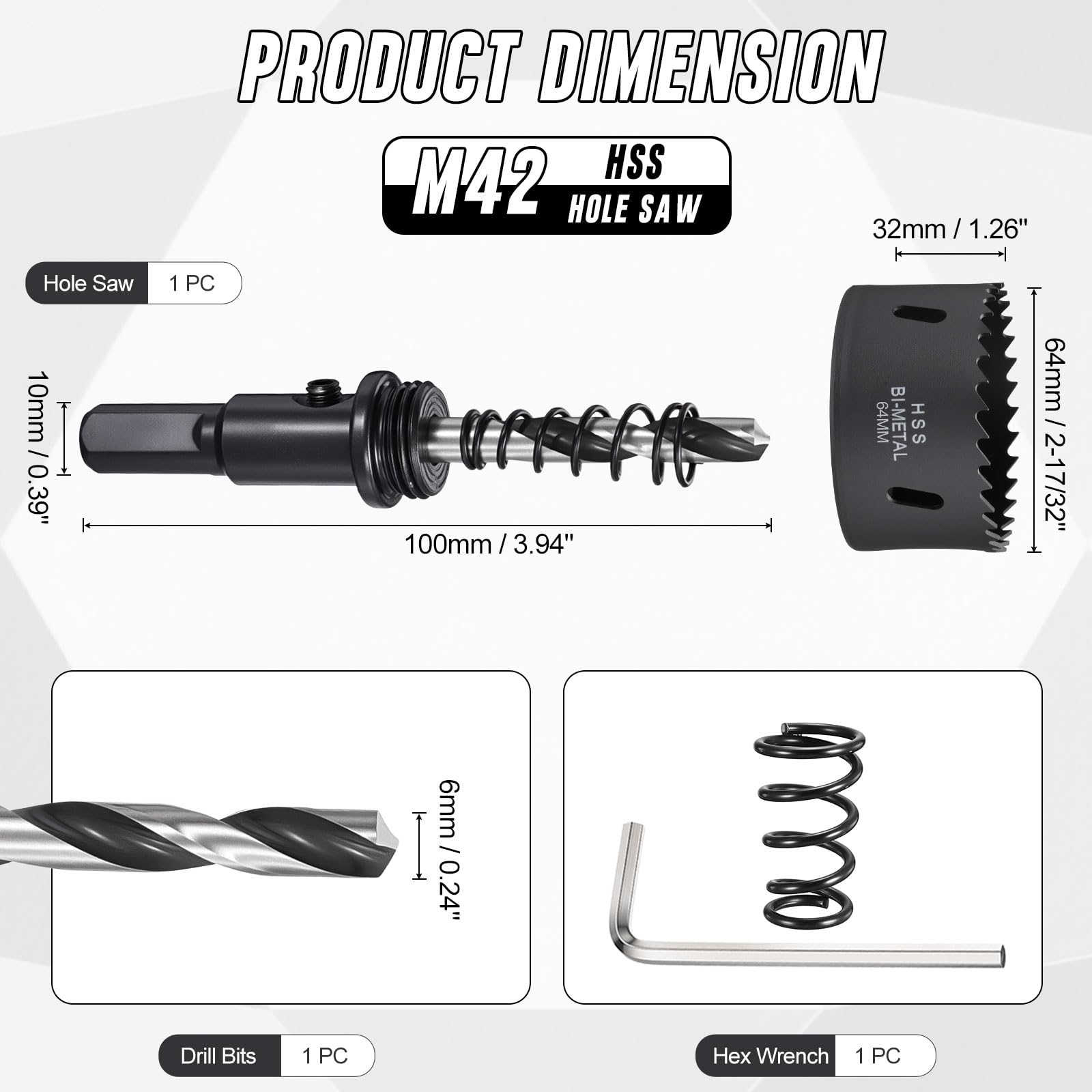 CoCud 2-17/32"(64mm) Hole Saw, M42 Bi-Metal Hex Shank Hole Cutters Drill Bit with Spring - Image 2
