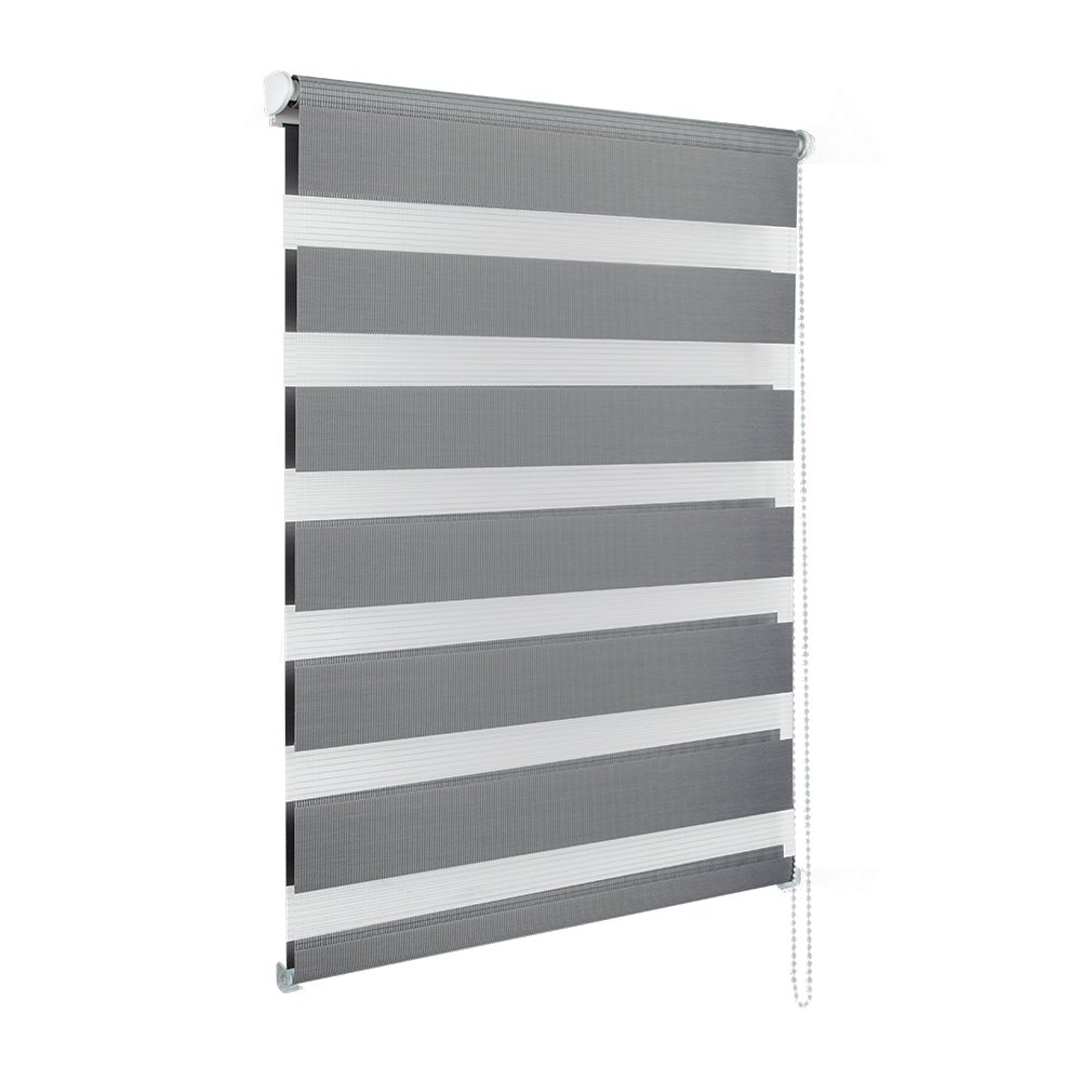 Hans-Shop 80 x 150cm Zebra Roller Blinds Grey Double Layer Adjustable Curtains-Translucent or Blackout No Drilling Window Blinds with Beaded Chain