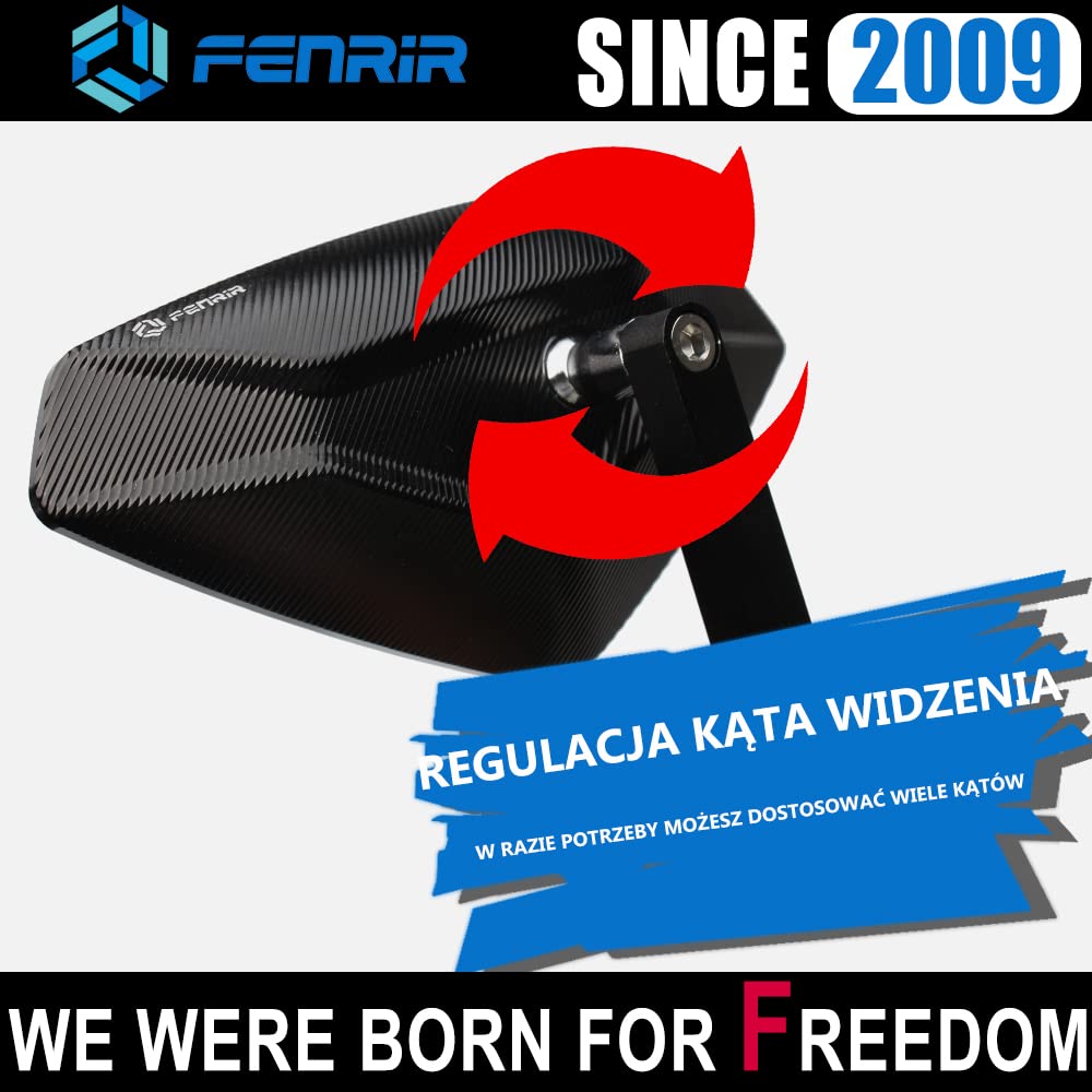 FENRIR E24 lusterko kierownicy motocykla wsteczne na kierownicę lusterko boczne sprawdzone pod kątem ochrony przed oślepieniem czarne aluminium CNC do rowerów typu Naked sport klasyczne Cafe Racer