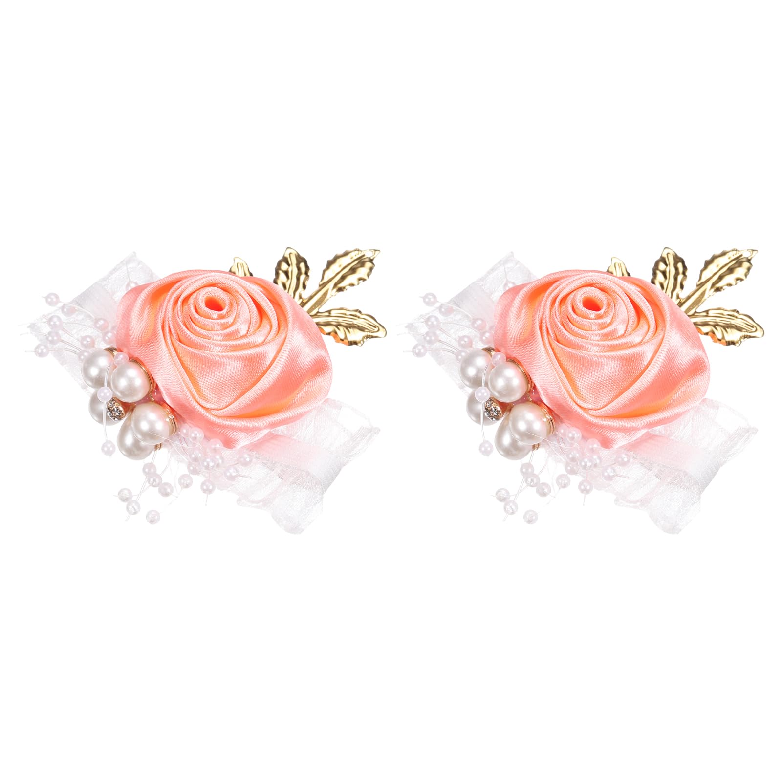 sourcing map Wrist Corsage Artificial Flower Bracelets Pack of 2 Rose Wrist Bride Groom Decorative for Wedding Ceremony Prom Party Anniversary, 7x7cm Bright Orange