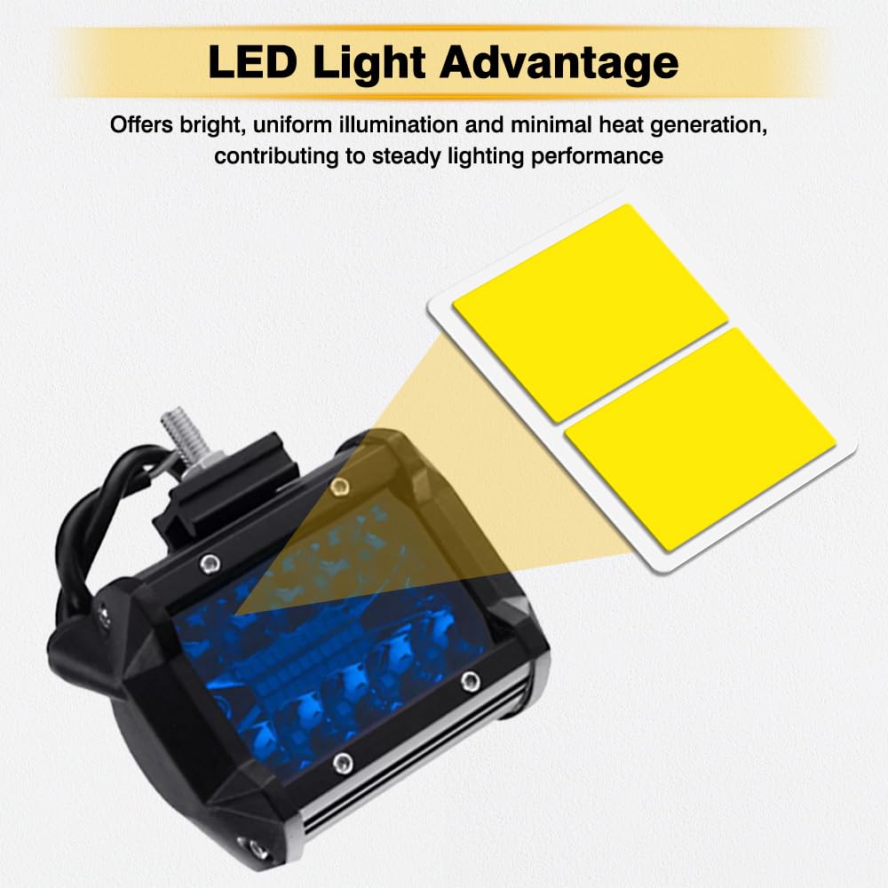 Riloer Oświetlenie robocze LED, 10-32 V, DC, 30 W, kompatybilne z samochodem ciężarowym, kamperem, przyczepą, ATV, SUV, motocyklami, autobusem, łodzią, niebieska osłona (niebieskie światło)