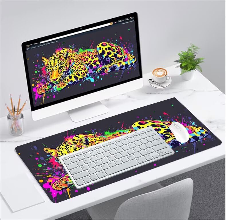 Tapis de souris grand format léopard avec base caoutchouc durable