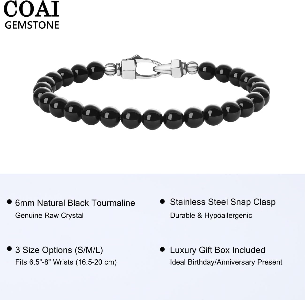 COAI Beaded Bracelet for Men, Black Tourmaline Malachite Tiger Eye Gemstone Bracelet for Men - Image 3