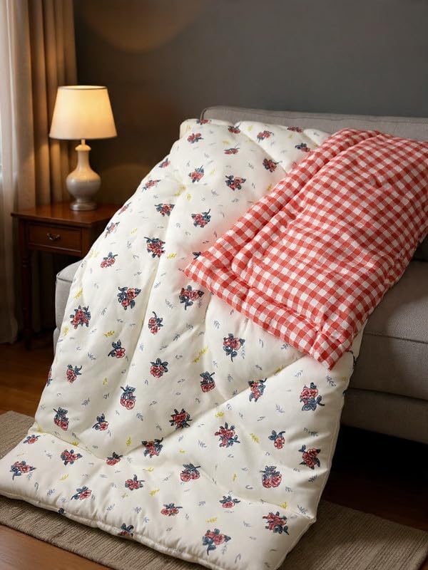 Image of Utopia Bedding Microfiber AC Comforter for King Size 220x240 cm - Lightweight, Skin-Safe & Hotel-Style Quilted Blanket with Floral Print (Cream)