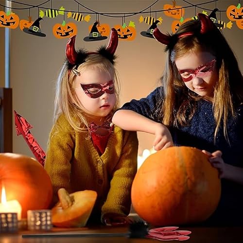 SKEFOLI Halloween Devil Costume Accessories Set for Girls Women Devil Horns Headband, Red Devil Wing