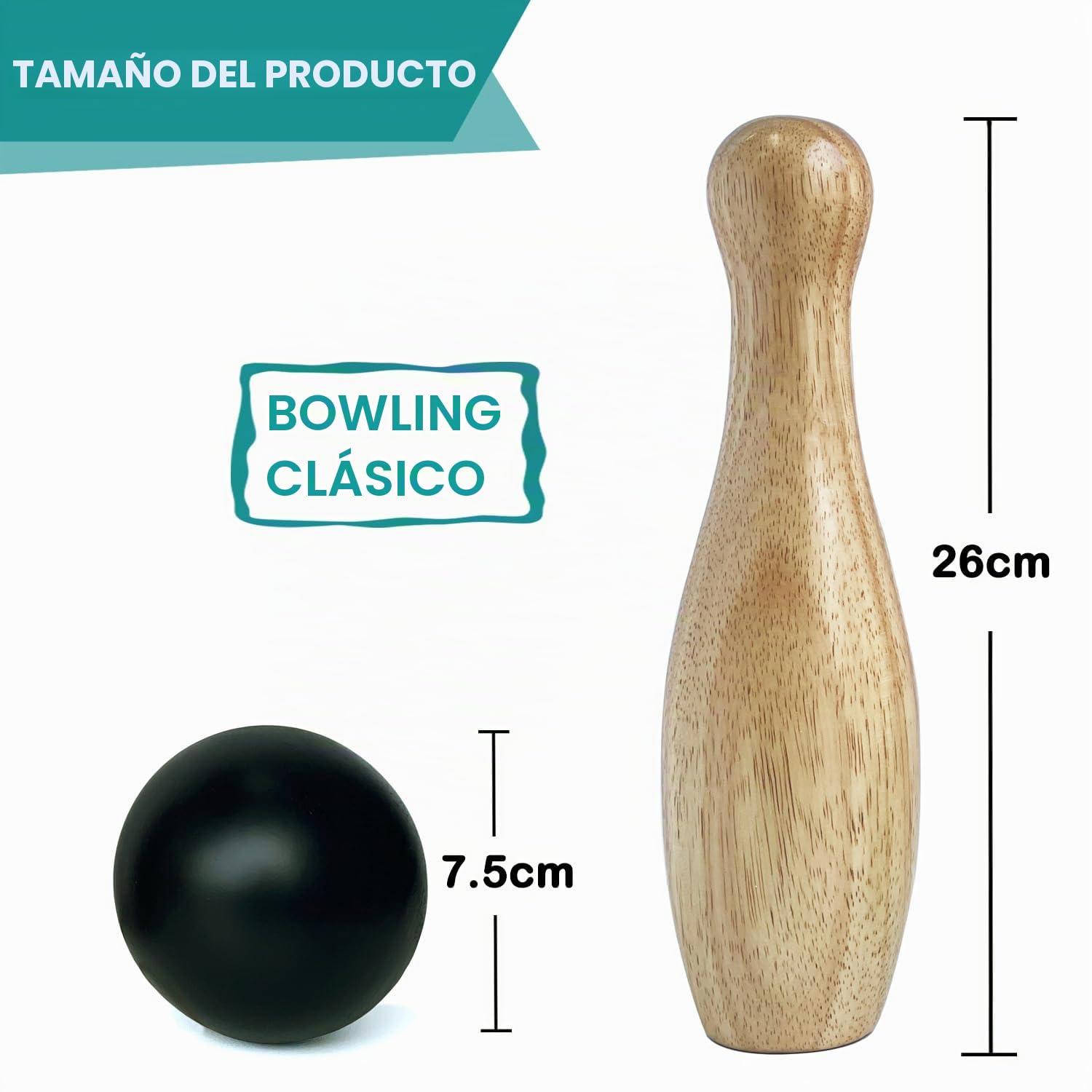 Juego de boliche de madera con botellas de lanzamiento para jardín al aire libre para la familia, juego de bolos con bolsa de transporte (Altura 26 cm, 10 bolos + 3 bolas)