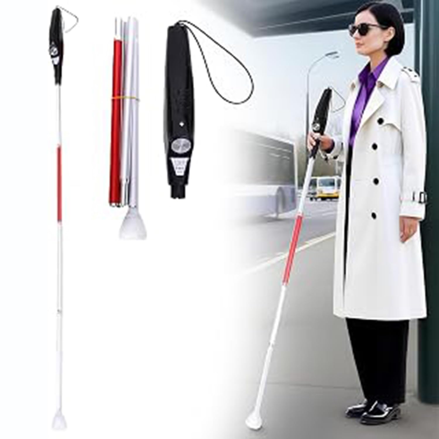 Bastón Telescópico Inteligente, Bastón Electrónico Inteligente | Con Detección De Obstáculos De 3 M, Aviso Por Voz, Alerta Luminosa, Plegable Y Recargable