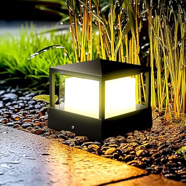 Pillar Lights,Square 5 X 5 in Outdoor Post Light,Outdoor Column lamp, Deck/Fence/Post Cap Lights,lamp Post,High Voltage Wired Waterproof Aluminum Post Light,IP65 (Square, 5X5IN)