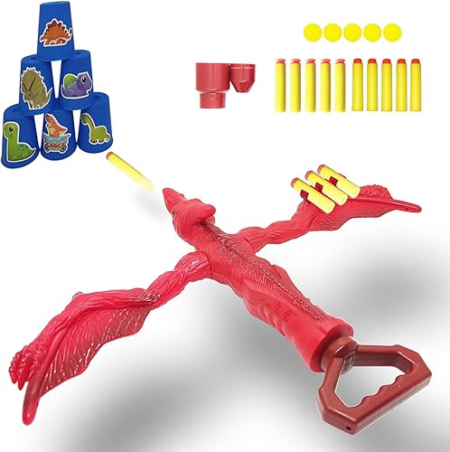 Ziguyba Juguete de arco y flecha de dinosaurio, juguete de pterosaurio 4 en 1, pistola de juguete de dinosaurio, pistola de agua, juego de tiro con