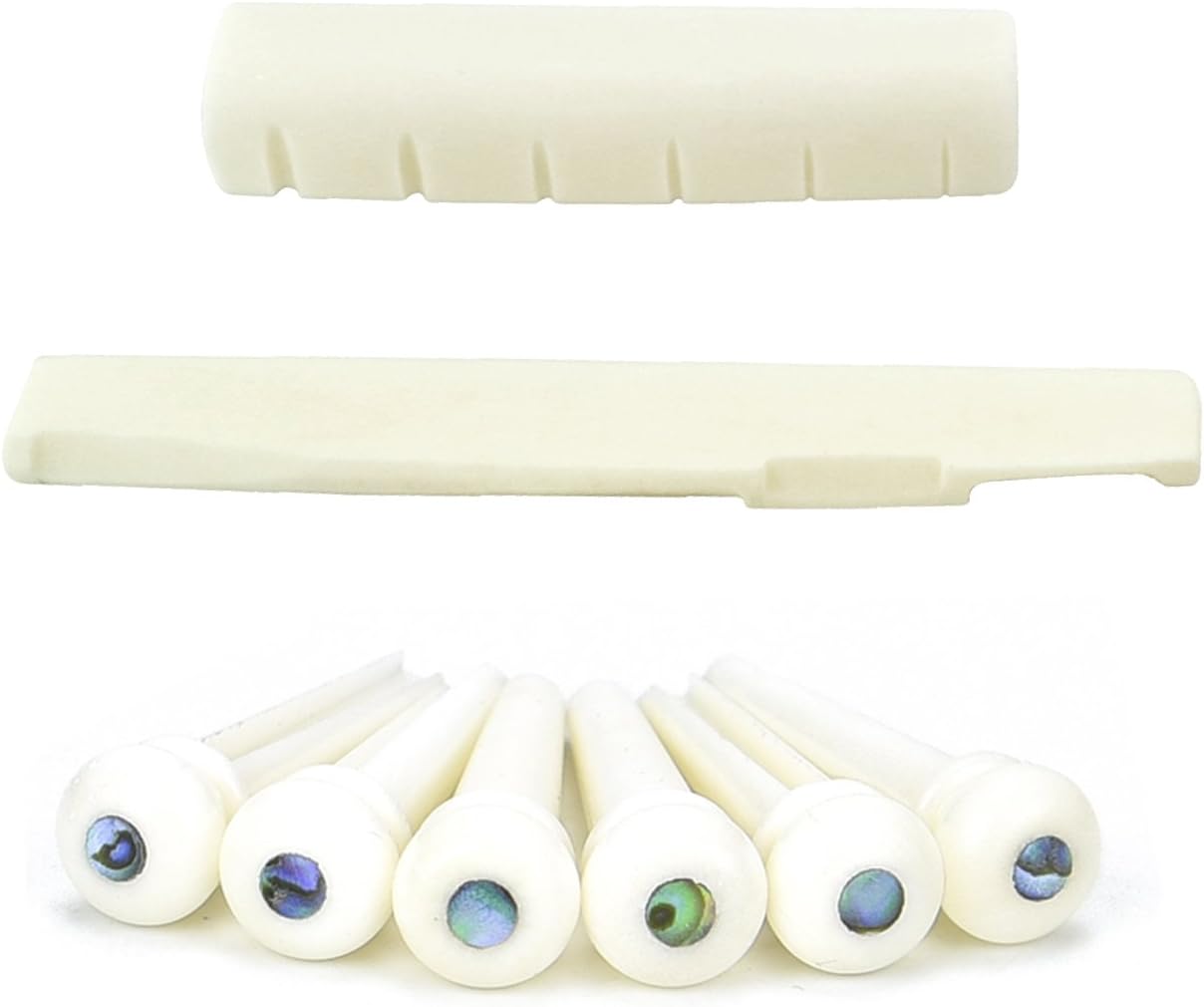 Luvay Guitar Bridge Saddle/Nut Replacement + Bridge Pins (set with Shells) - Made of Real Bone for Acoustic Guitar