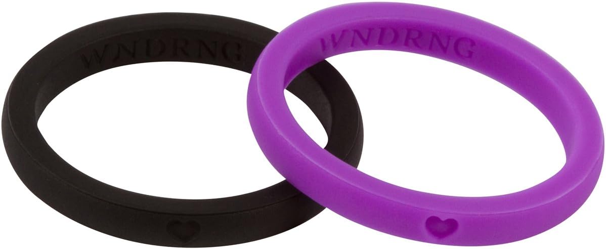 LearnFitFun Silicone Wedding Rings for Women. Thin Stackable Rubber Engagement Bands Single or Set of 10 Rings. Size 4-10 WNDRNG