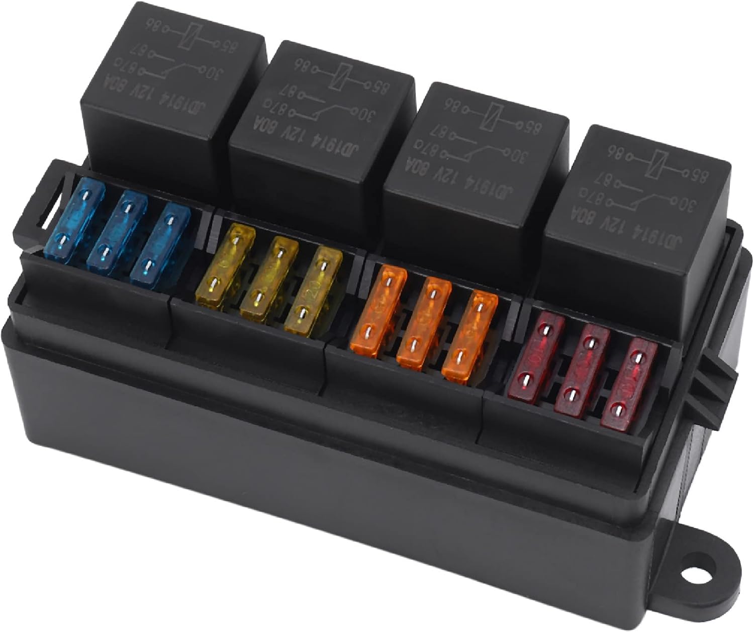 Durable-12 Way Blade Fuse Holder Box with Spade Terminals and Fuse 4PCS 4Pin 12V 80A Relays