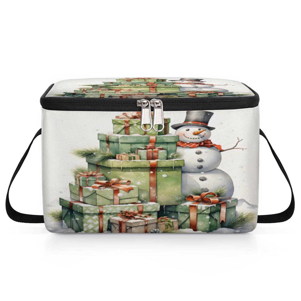 Snowman with Xmas Gifts Lunch Bags for Women Men 9 Cans, Hot & Cold Food Delivery Bag Insulated Grocery Bag Insulated Lunch Box Cooler Bag for Office Work Picnic Beach