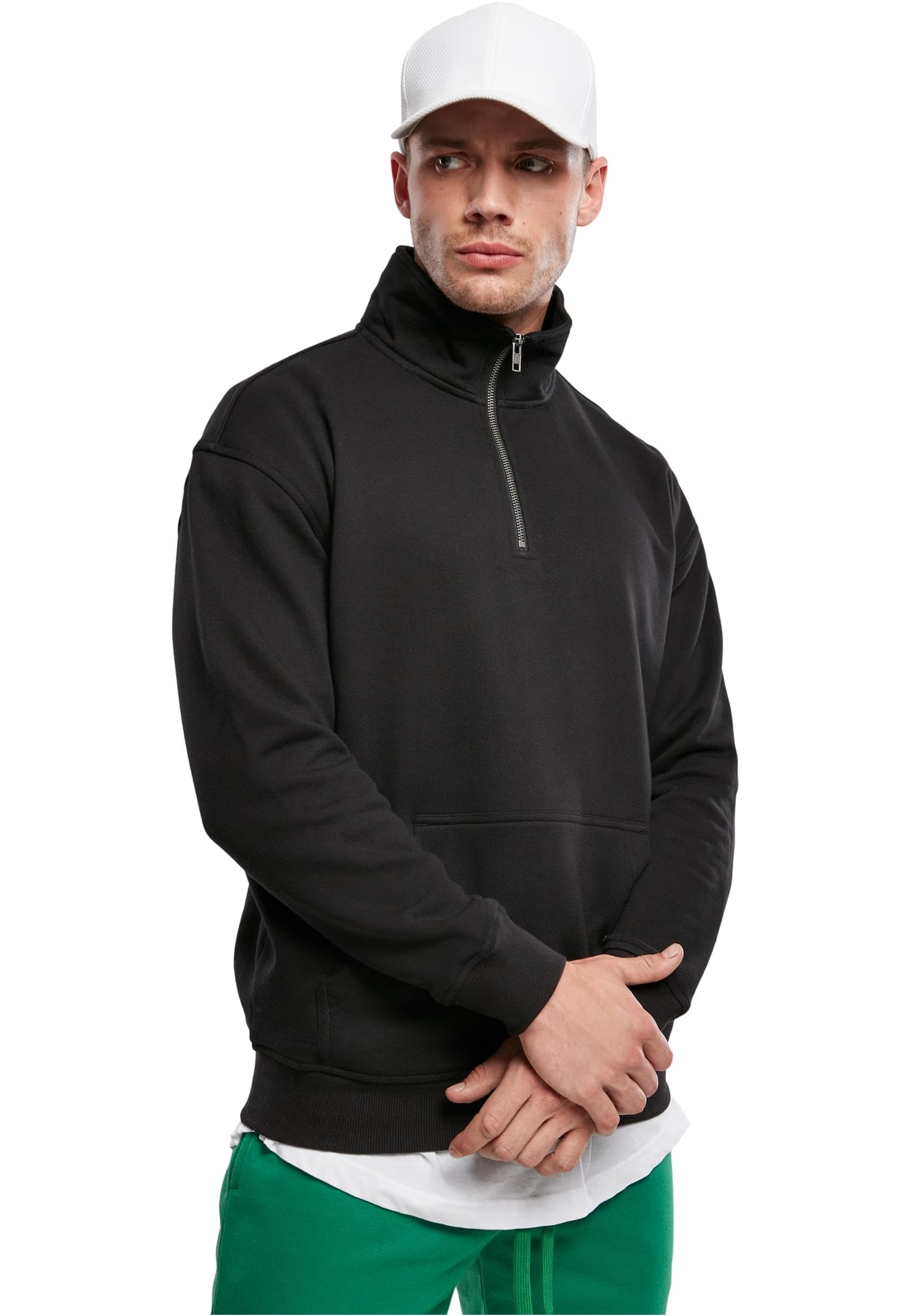 Urban Classics Męska bluza Organic Cotton Basic Troyer z zamkiem błyskawicznym i stójką, sweter dla mężczyzn w rozmiarach S - 5XL, czarny, S