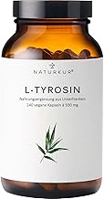 Naturkur® L-Tyrosine 500 mg, Vegan Capsules in Pharmacy Glass, Laboratory Tested According to DIN EN ISO 17025, Purely Vegetable Fermentation, No Additives and Carefully Manufactured in Lower Franconia