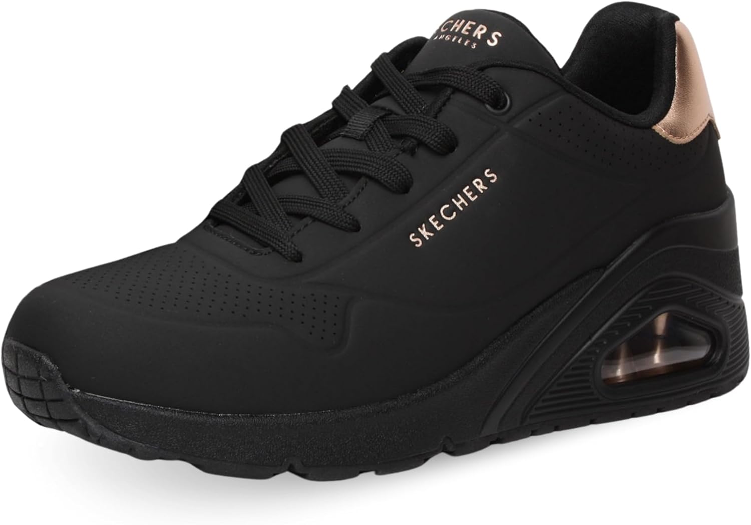 Skechers Women's Uno Wedge-Hi Steps Sneaker, Black, 5
