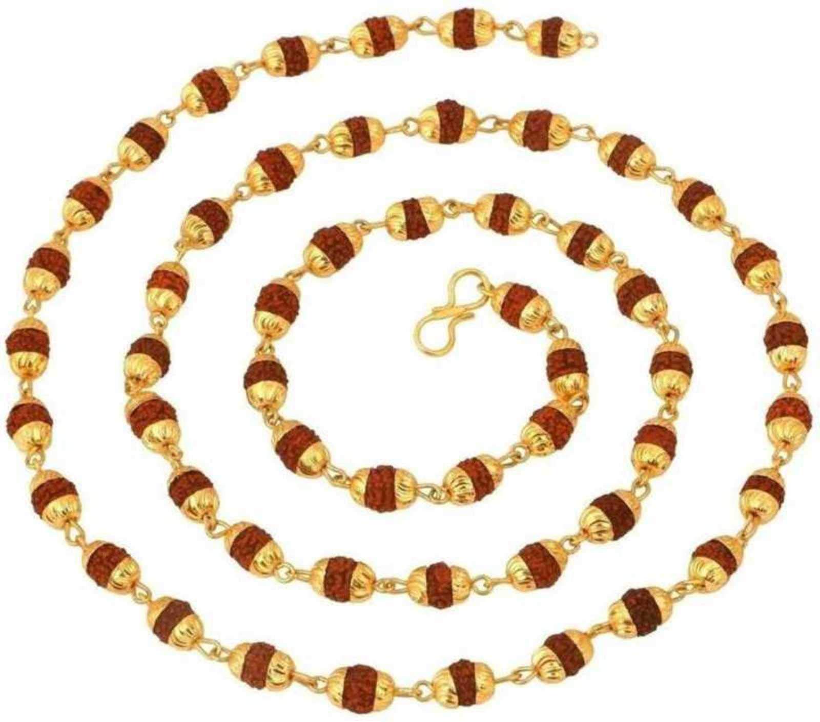 rudraksh chain mala gold plated chain 26 inch necklace religious lord shiva 555 for men women-image-13