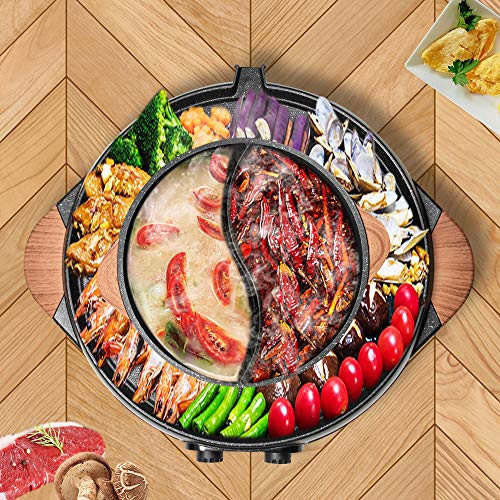 Electric Grill Hot Pot Smokeless 2 in 1 2200W 35L Hot Pot Barbecue Grill Non-Stick Pan Indoor barbecue oven 2-10 people