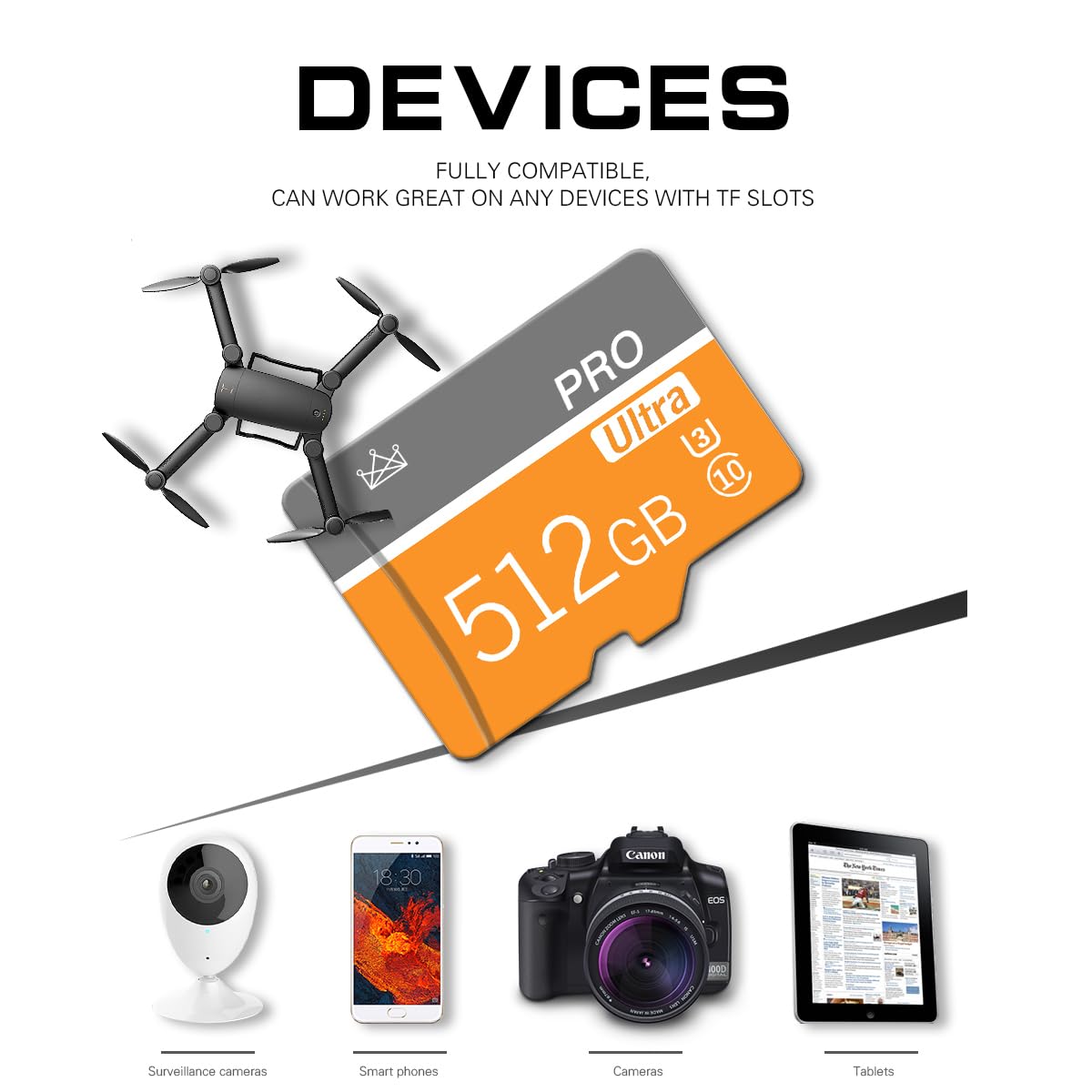 512GB Karta pamięci Micro Class 10 512GB Karta Micro SD z adapterem SD Wysokoprędkowa karta pamięci do tabletu, aparatu, drona