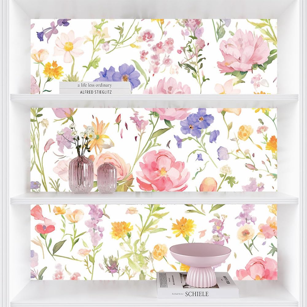 Papel pintado autoadhesivo Flores de acuarelaPequeñas flores rosas Papel tapiz adhesivo Plástico adhesivo impermeable para la parte posterior de la sala de estar el dormitorio los muebles el vinilo