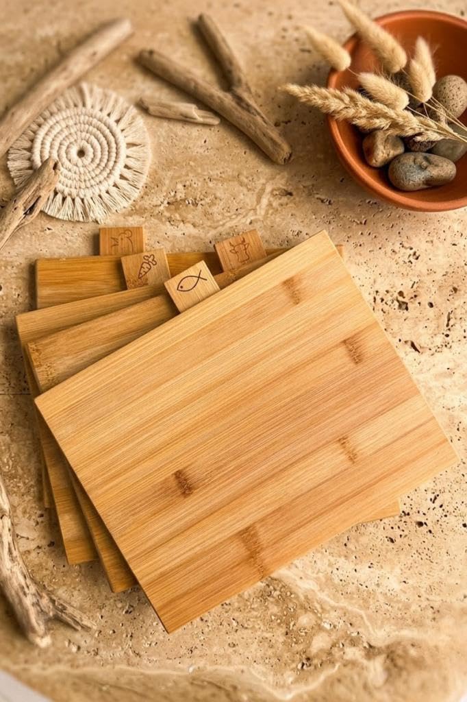 Atbyhome 4'lü Farklı Yemek Grupları İçin Bambu Kesme Tahtası Seti