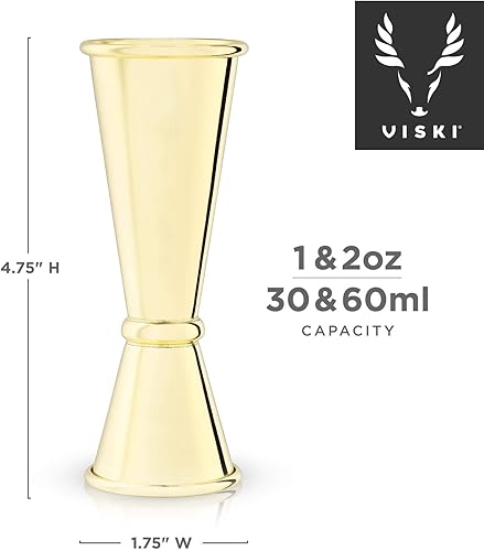 Miniatura 3 de Viski Jigger doble de estilo japonés para cócteles, kit de barra esencial, 1oz y 2oz con medidas interiores, dorado