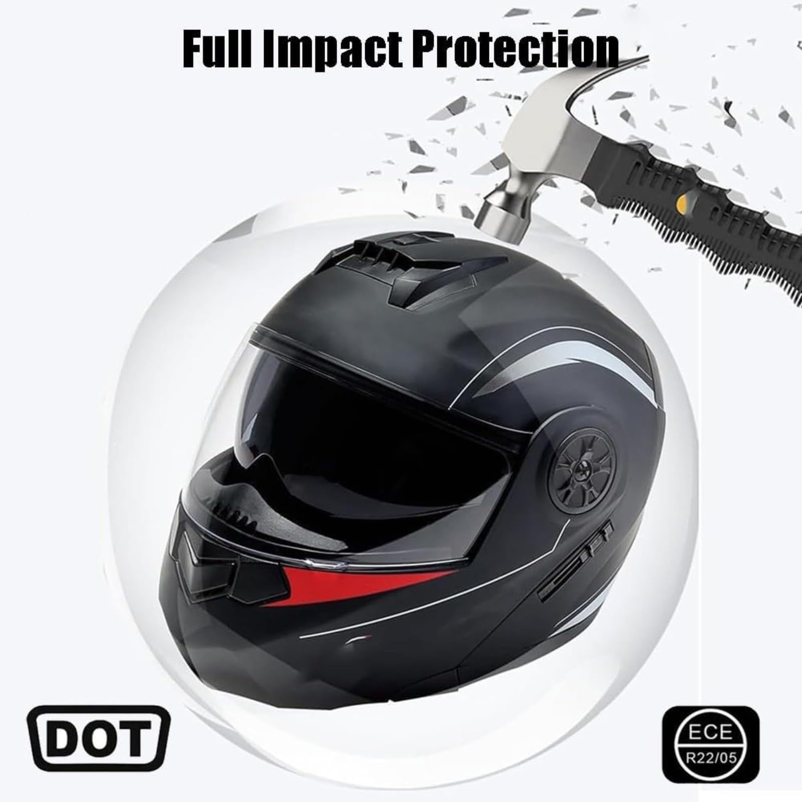 Casque De Moto Bluetooth, Homologué ECE Casque Modulaire À Bascule for Femmes Et Hommes avec Double Visière, Microphone Haut-Parleur Et Suppression du Bruit