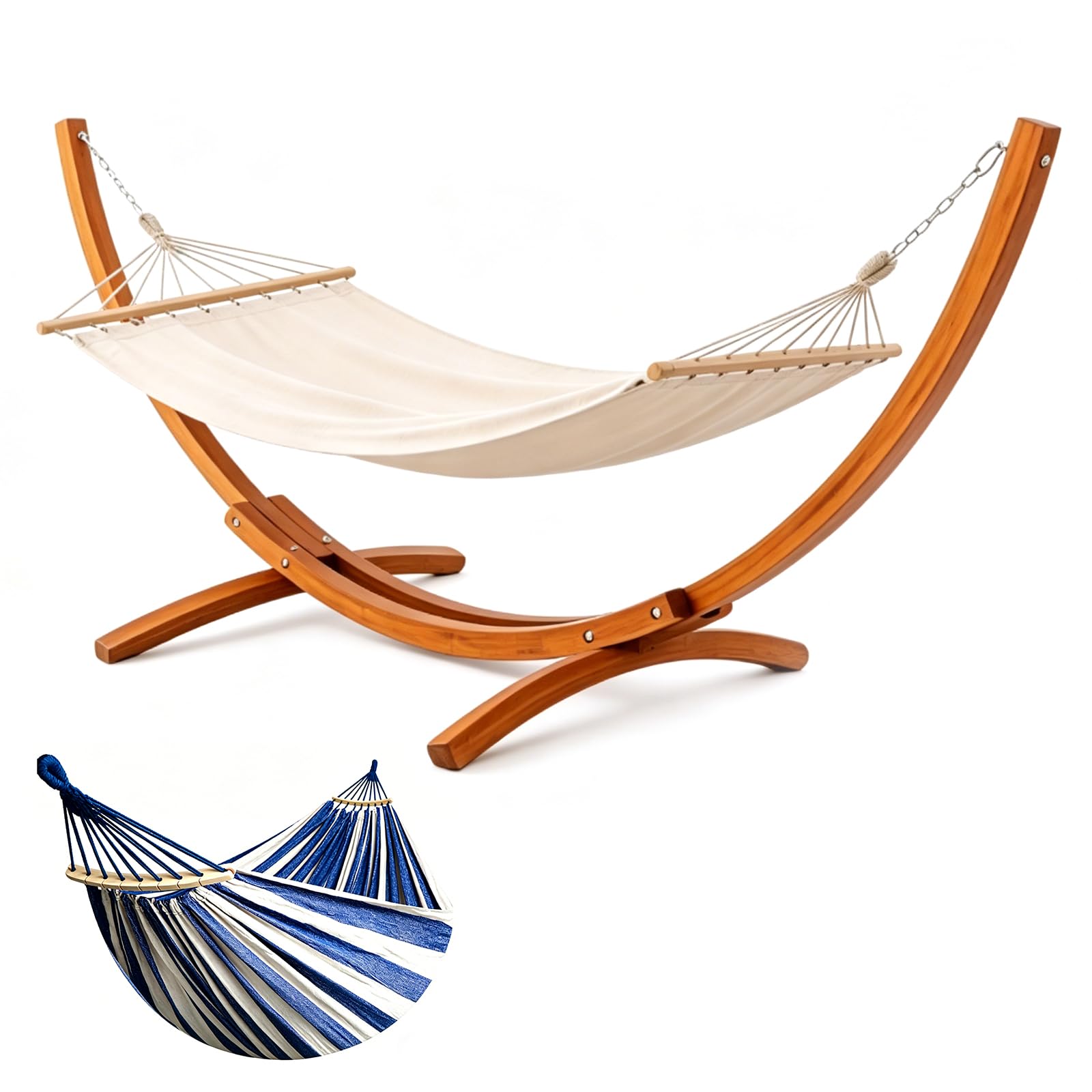 Hamac Double avec Support en Bois, Charge 200 kg