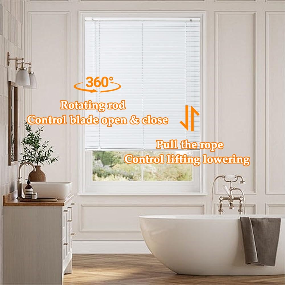 Veneziana in Alluminio Per Finestre, senza foratura, protezione da luce e sole Veneziane, Lamella da 25mm Alluminio Persiane, Orizzontali Tende per Casa Ufficio Bagno(Bianco)