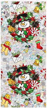 JOONOR Retro Christmas Window Privacy Film,Stained Glass Window Film Colorful Christmas Snowman Privacy Rainbow Decals Living Room Sun Blocking Decor Removable Static Cling Stickers,16.93 x 39.37 Inch