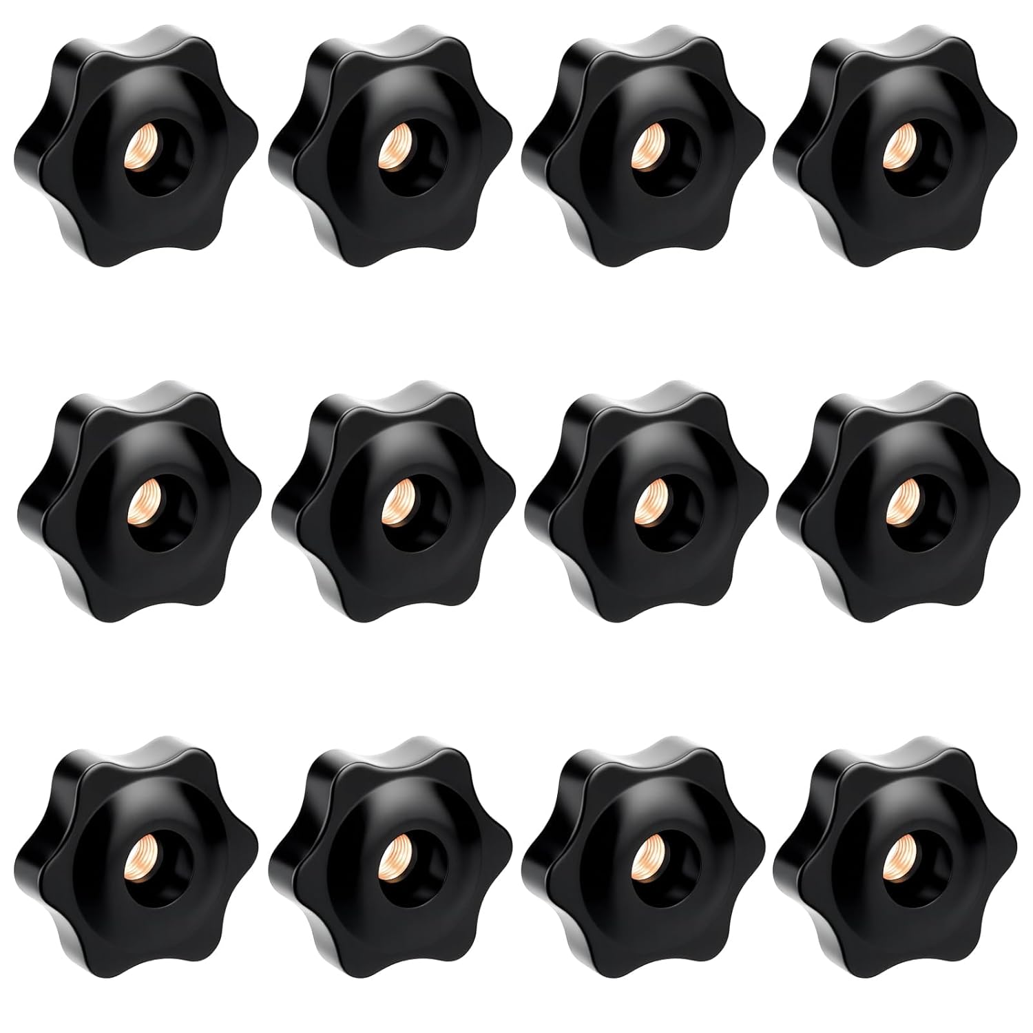 12pcs Black Plastic Star Handle Nuts M8 Knurled Nuts with M8x1.25 Inner Thread Ergonomic Tightening Knobs Knurled Head Screws for Machinery Devices and Equipment