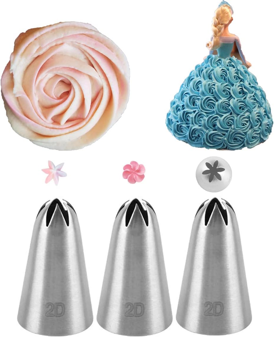 2D Piping Nozzle,Large Drop Flower Piping Tip,2D Closed Star Icing Nozzle for Cake Decorating,3 Pcs