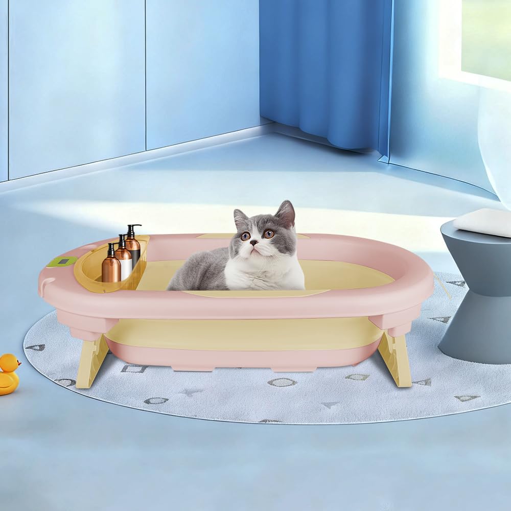 OHMG Vasca da bagno pieghevole per neonati con termometro digitale, Bebe Vasca da bagno e cuscino, la vasca da bagno per bambini adatta ai neonati, per regali di nascita dei tutti, 0-36 mesi