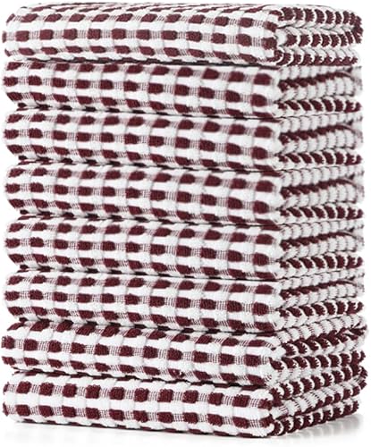 Miniatura 25 de SALAS Toallas de algodón para secar platos de cocina, toallas de rizo de celosía, paños de cocina altamente absorbentes con lazo para colgar, 16 x