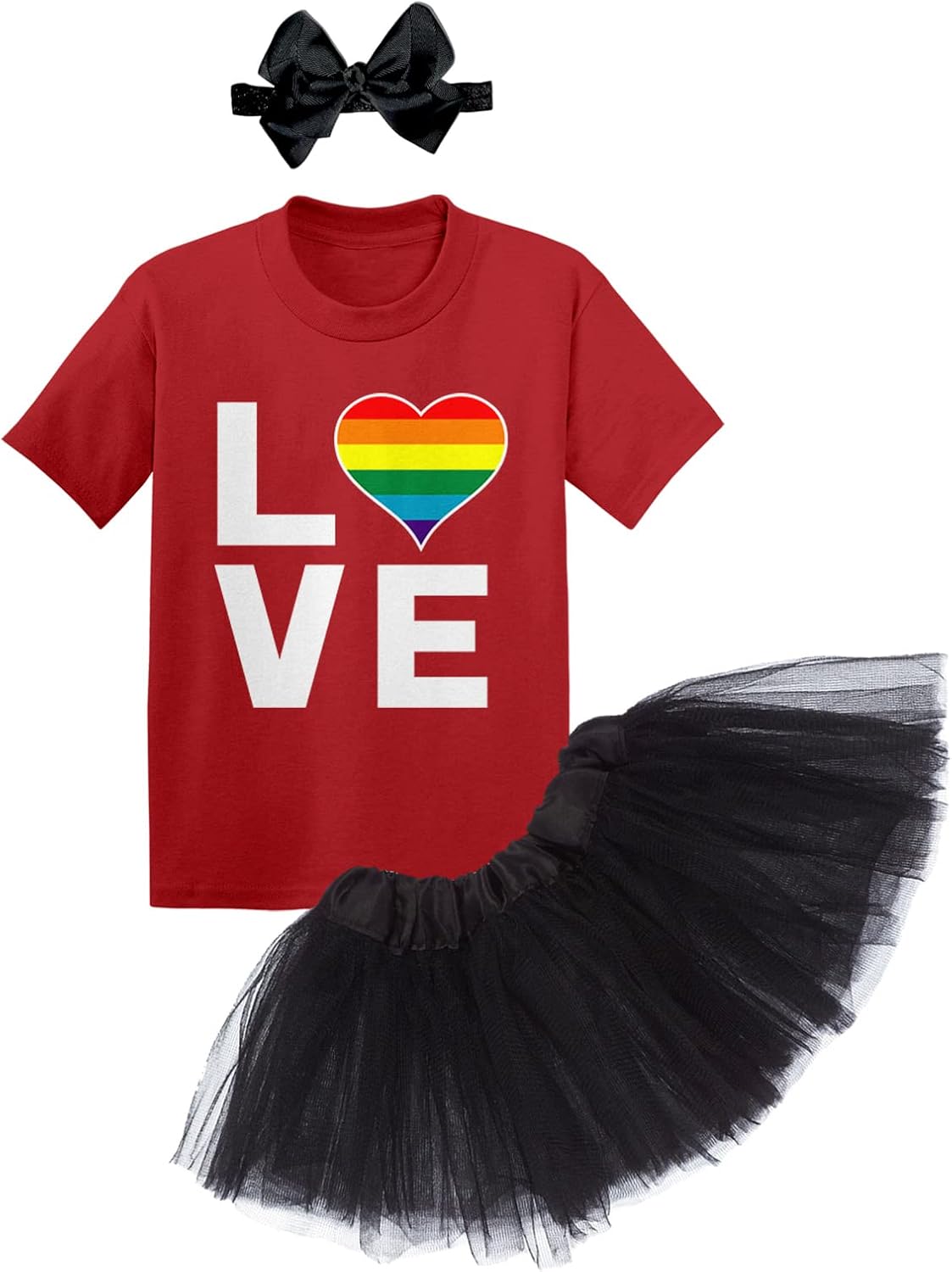 Tcombo LOVE - Rainbow Heart LGBTQ Pride Baby Bodysuit + Tutu Skirt + Bow Headband Set