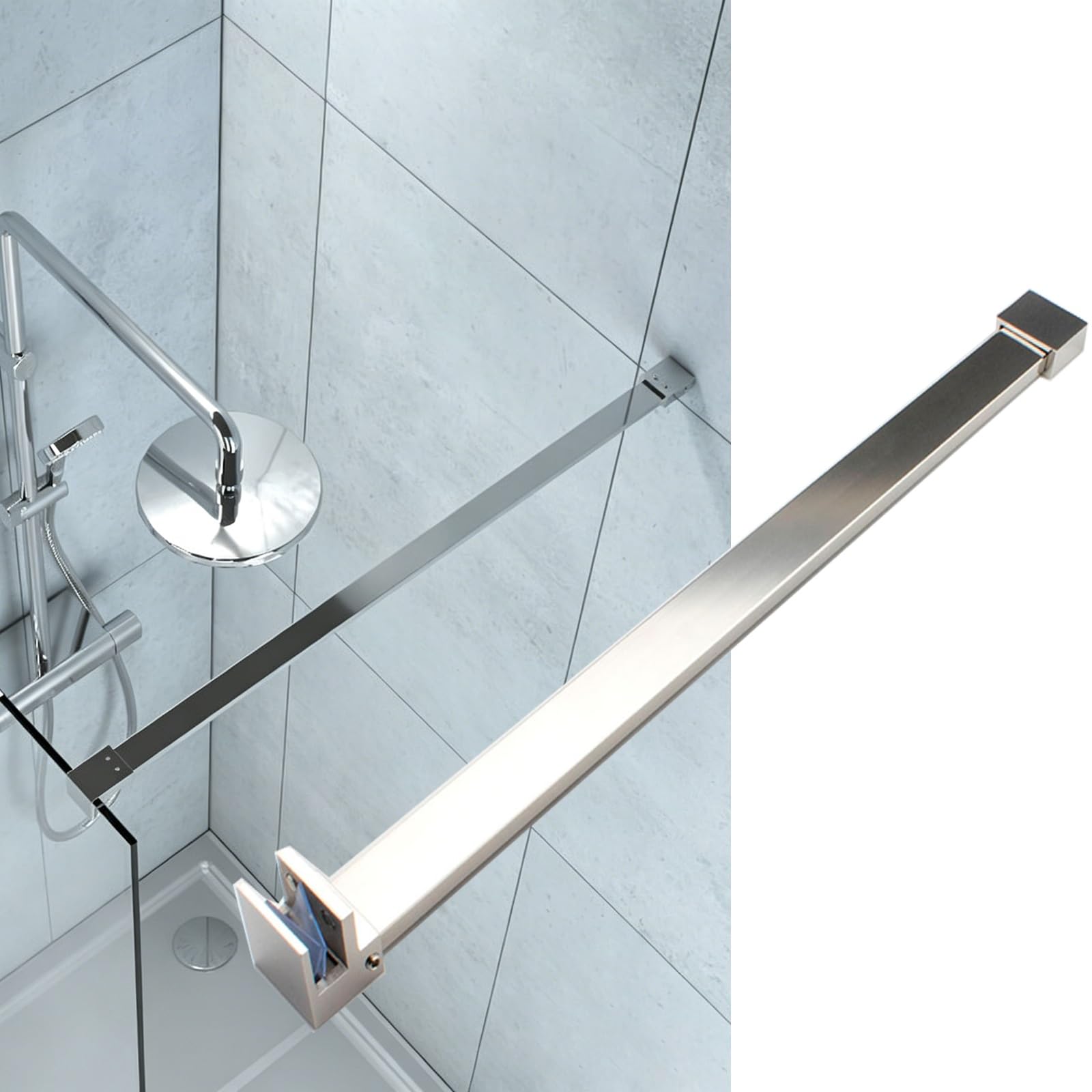 Haixhx Silver Stainless Steel Glass Fixed Support Rod，Bathroom Glass Screen Stabilizing Bar Fix Wobbly Shower Panel For 8-12Mm Frameless Shower Doors(,800Mm(31-1/2"))