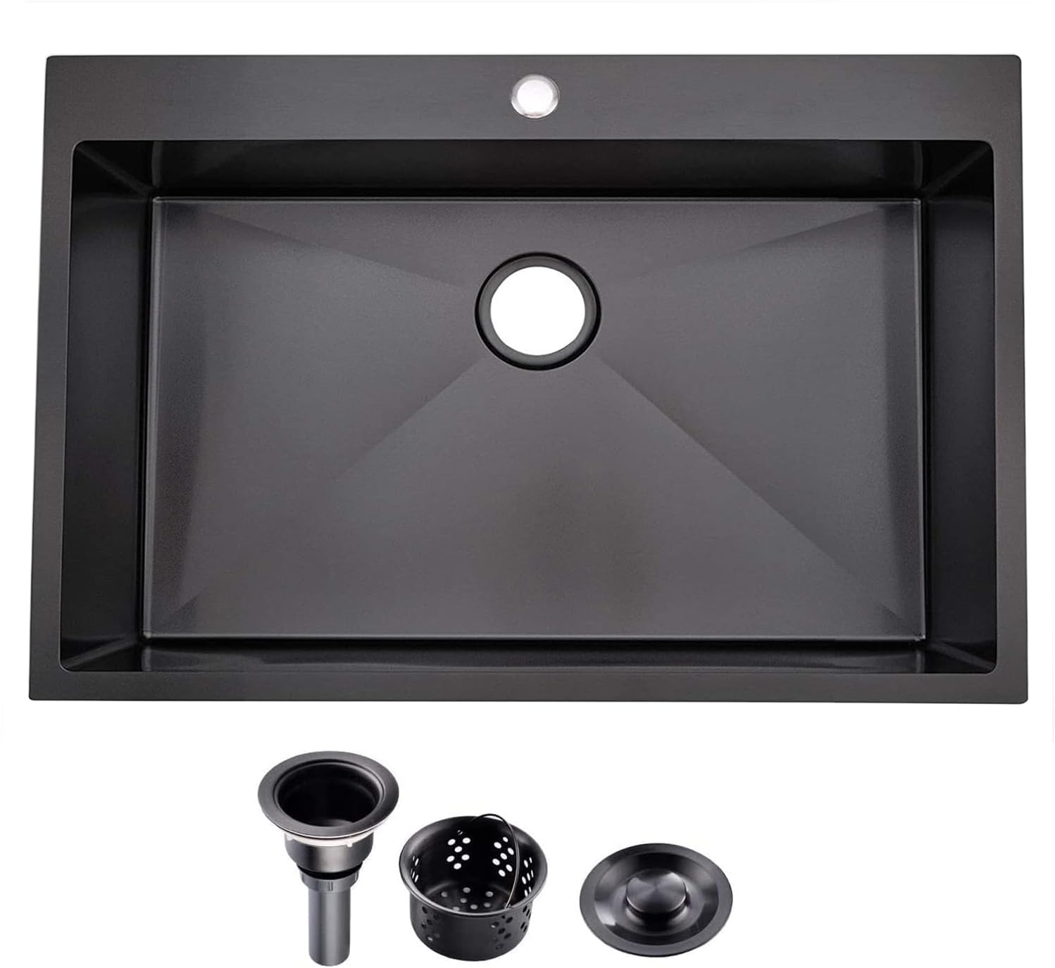 28 Inch Black Drop in Kitchen Sink, 28x20 Inch Gunmetal Black Single Bowl Stainless Steel Basin Topmount Kitchen Sink, 16 Gauge Metal Sink with Strainer