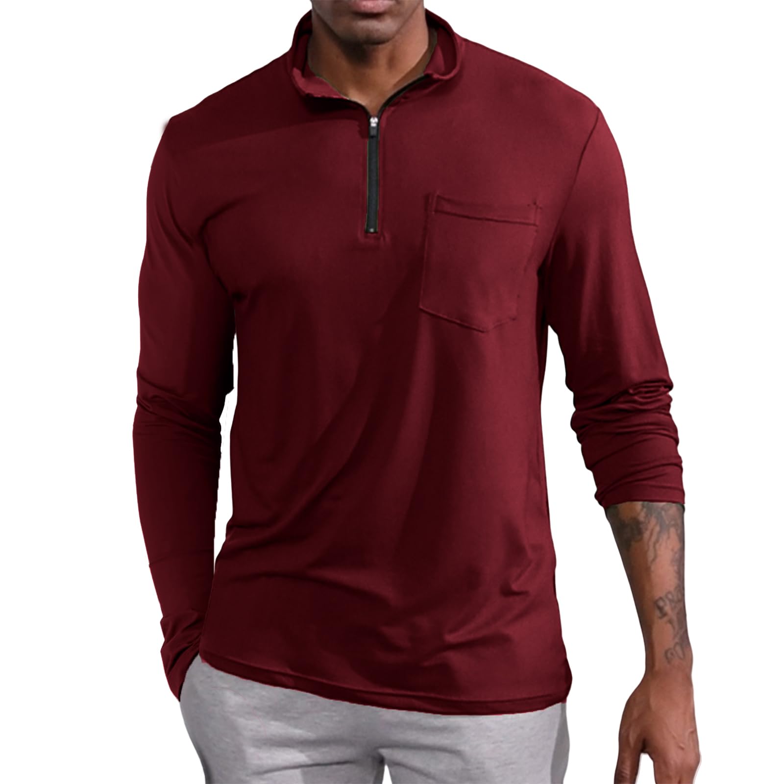 Men's Quarter Zip Pullover Polo Shirts Long Sleeve Dry Fit Sweatshirt 1/4 Zip Athletic Pullover Tops with Collar