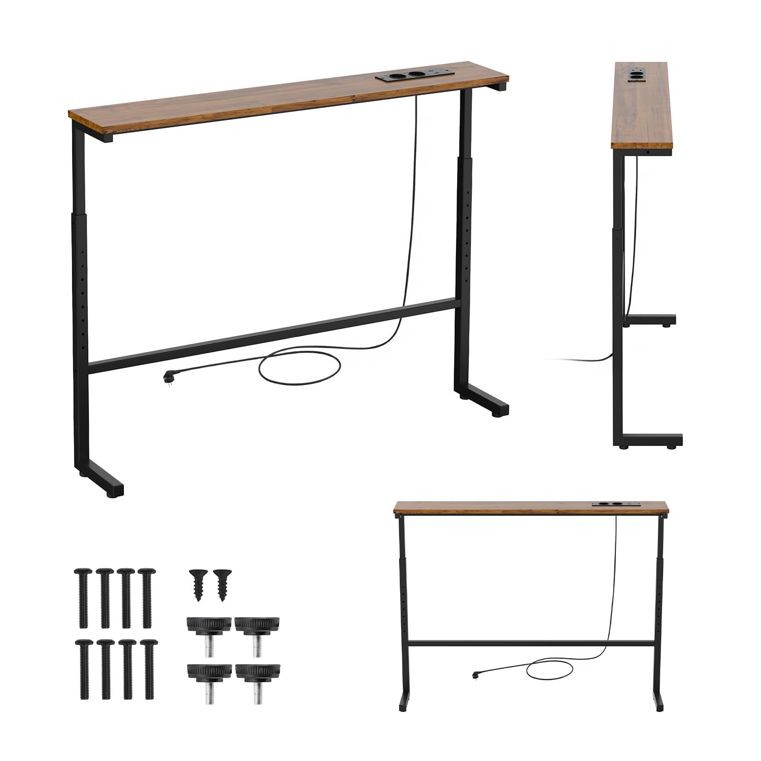 Maclean Konsolen-Tisch für das Sofa, USB-C-Anschlussleiste (Schwarz)