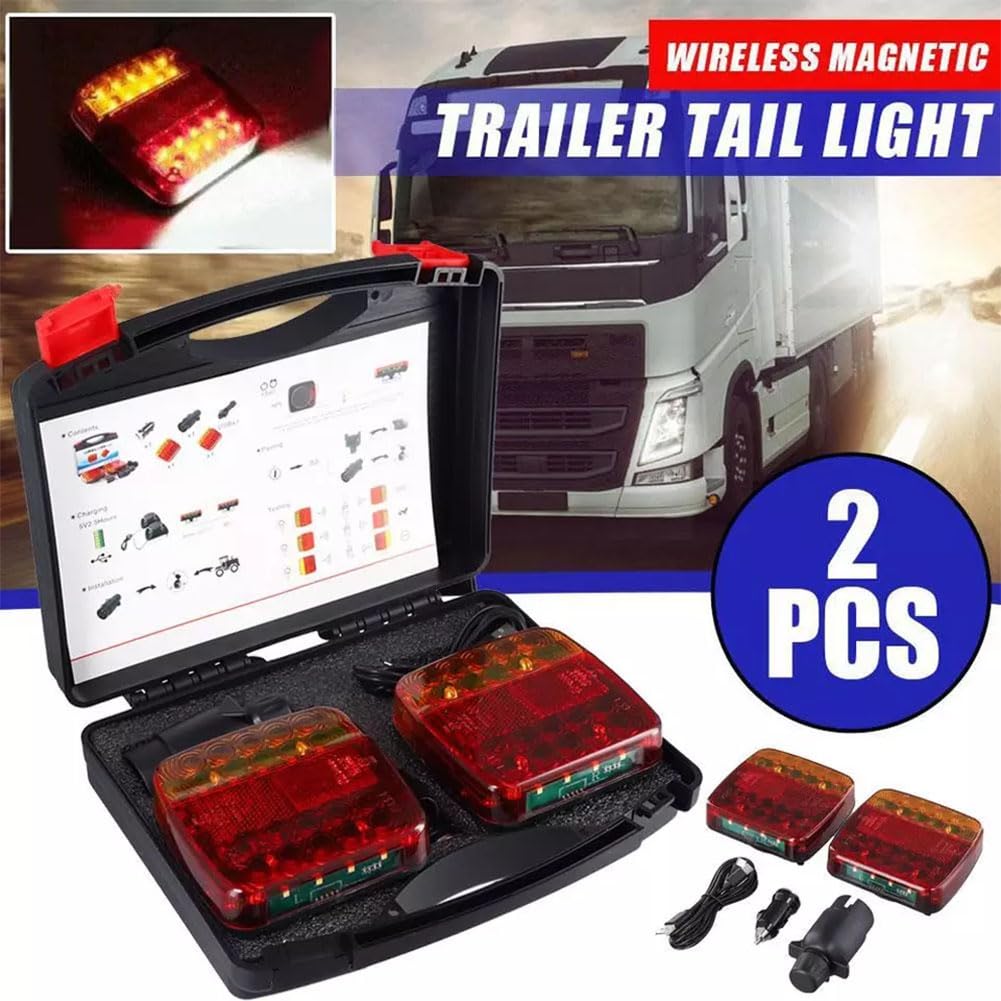 Wireless Magnetic Trailer Lights 2025 Upgrade LED Tow Light Kit Rechargeable & Portable for Trucks, RVs, Campers, Boats, Caravans, Wreckers