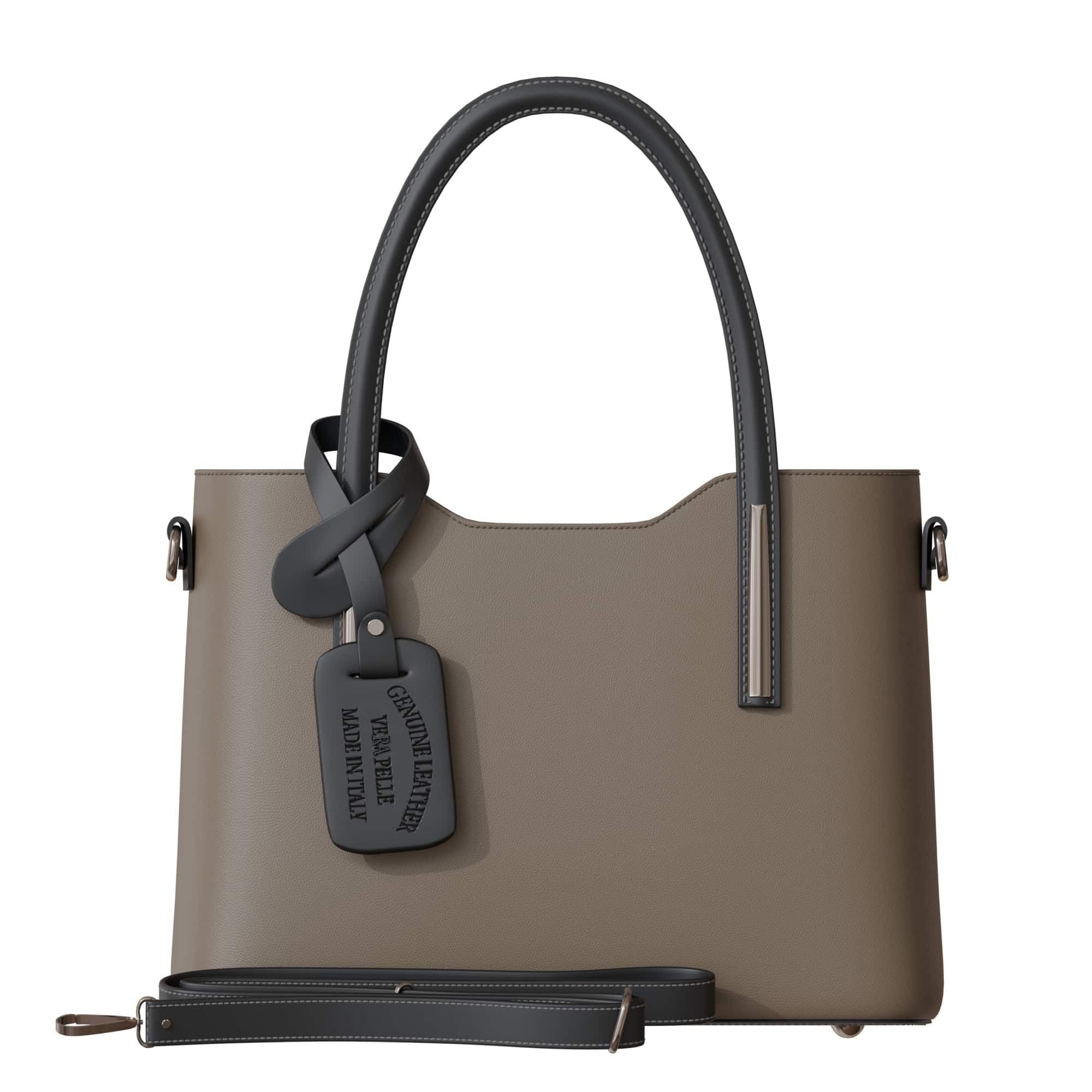 KMISSO Damen Handtasche Echtleder Made in Italy – elegante italienische Leder Schultertasche mit Henkel & abnehmbarem Schulterriemen – strukturierte Umhängetasche für Alltag, Büro & Freizeit