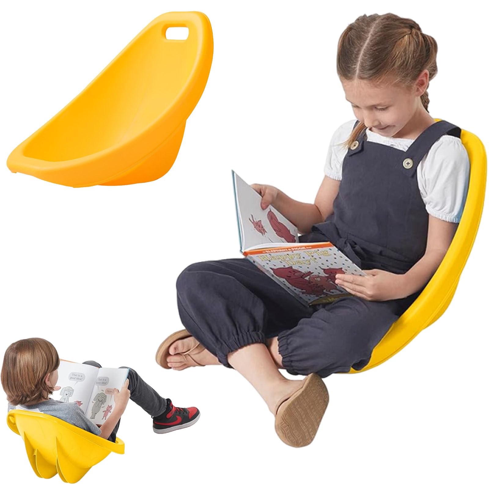 Générique Chaise à Bascule Scoop pour Salle de Classe, Chaise de Sol en Plastique pour Enfants, Chaise de Lecture avec Support Dorsal, siège de Classe Flexible, Chaise sensorielle à Bascule,Jaune